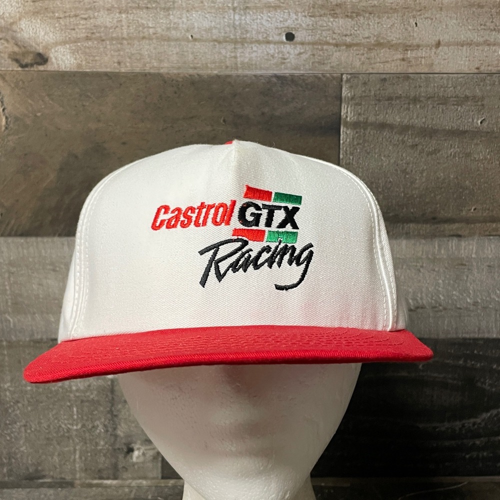 Vintage Castrol GTX Racing Hat Snapback White Red Embroidered Trucker Cap